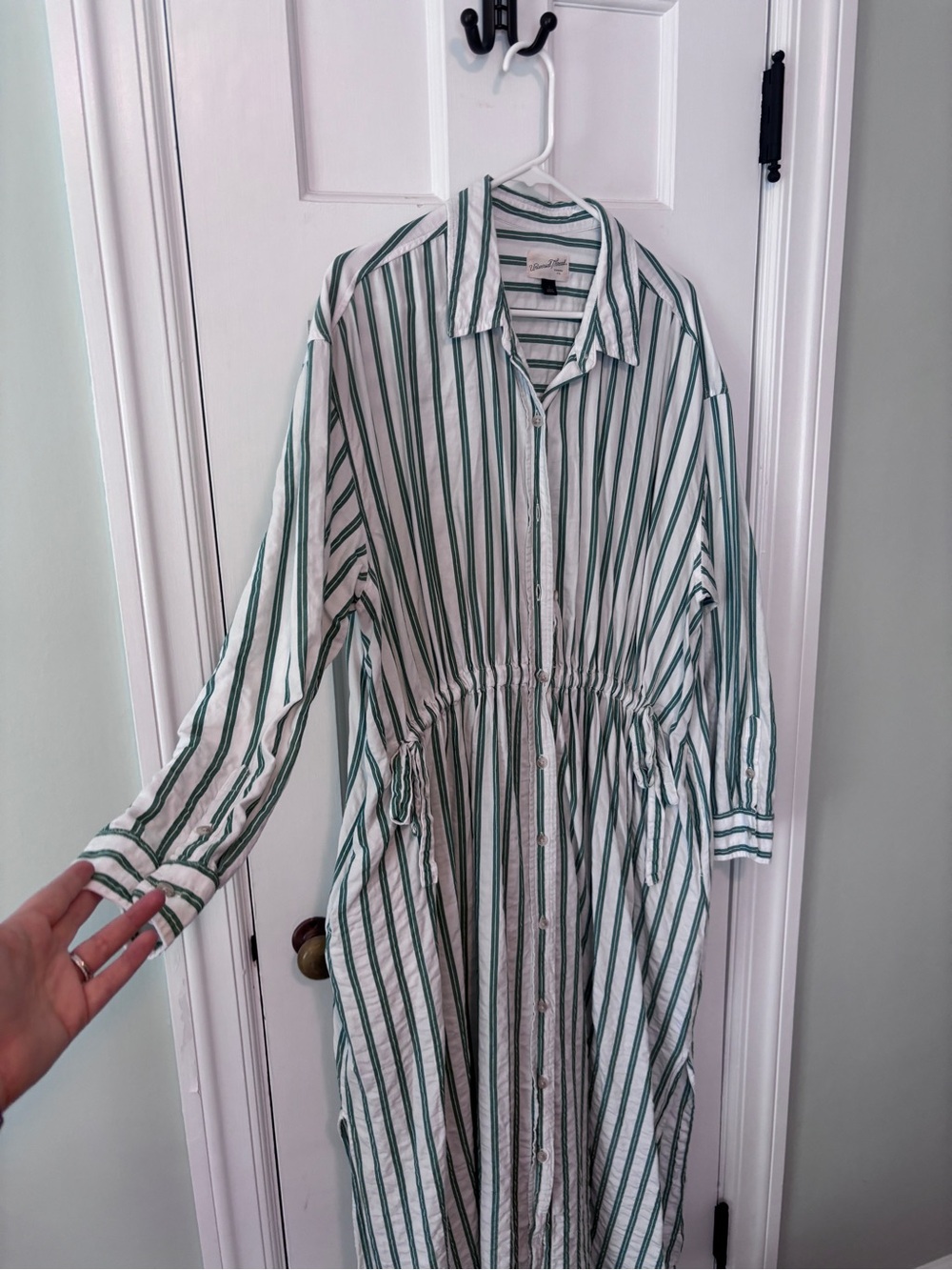Universal Thread Green and White Striped Button-Front Shirt Dress